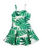 Kiera Palm Leaf Print Sleeveless Sun Dress,
