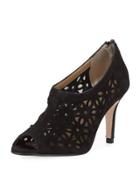 Preston Laser-cut Suede Peep-toe Bootie, Black