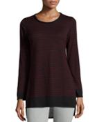 Max Studio Long-sleeve Striped Hi-lo Tunic, Black/oxblood, Women's, Size: Small, Black/ Oxb
