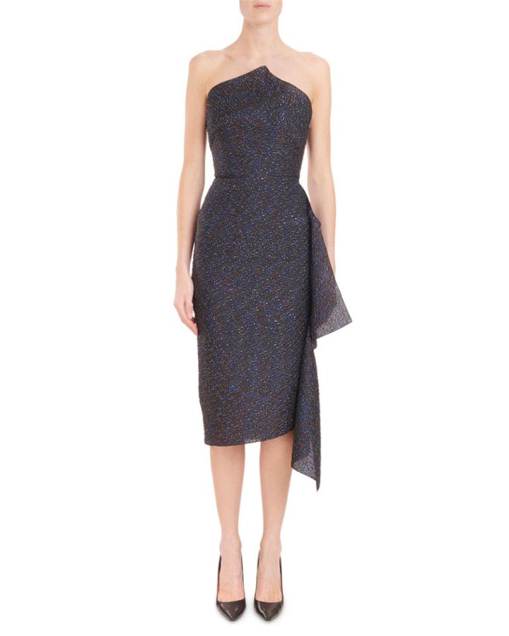 Strapless Metallic-jacquard Fitted Midi Cocktail Dress