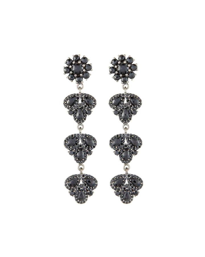 Black Silver 4-drop Earrings With Black