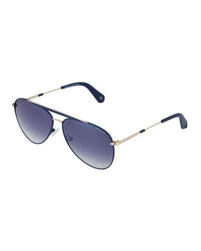 Aviator Metal Sunglasses, Blue/gold
