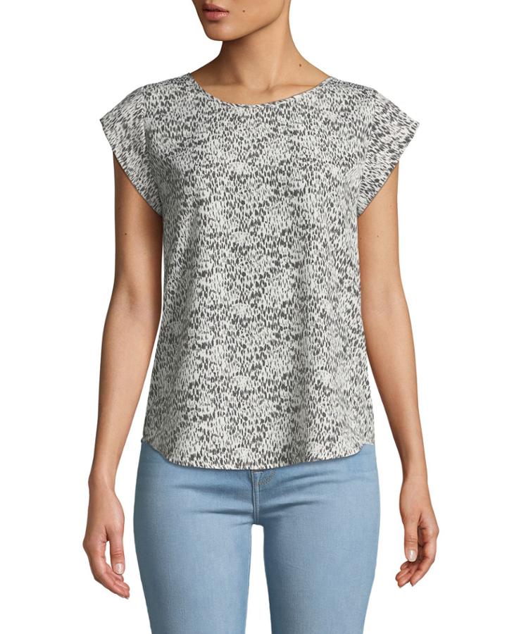 Rancher Cap-sleeve Printed Blouse