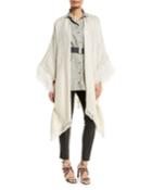 Open-front Linen-lurex&reg; Poncho With Feather Cuff