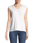 Pearlescent-neck Cap-sleeve Blouse