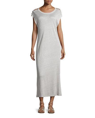 Iboga Linen Laced-shoulder Midi Dress,