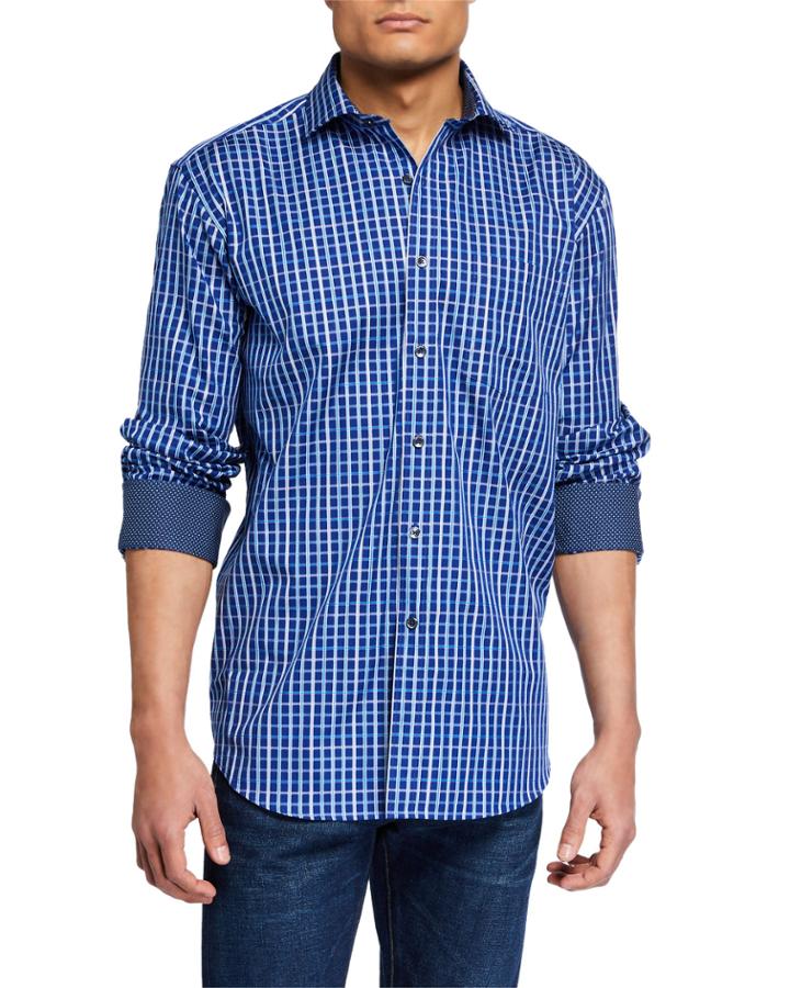 Men's Classic-fit Grid Sport Shirt With Pocket