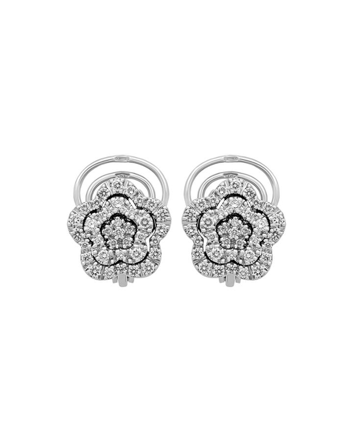 18k White Gold Diamond Flower-huggie Earrings