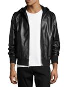Men's Christopher Black Leather Hooded Bomber Jacket