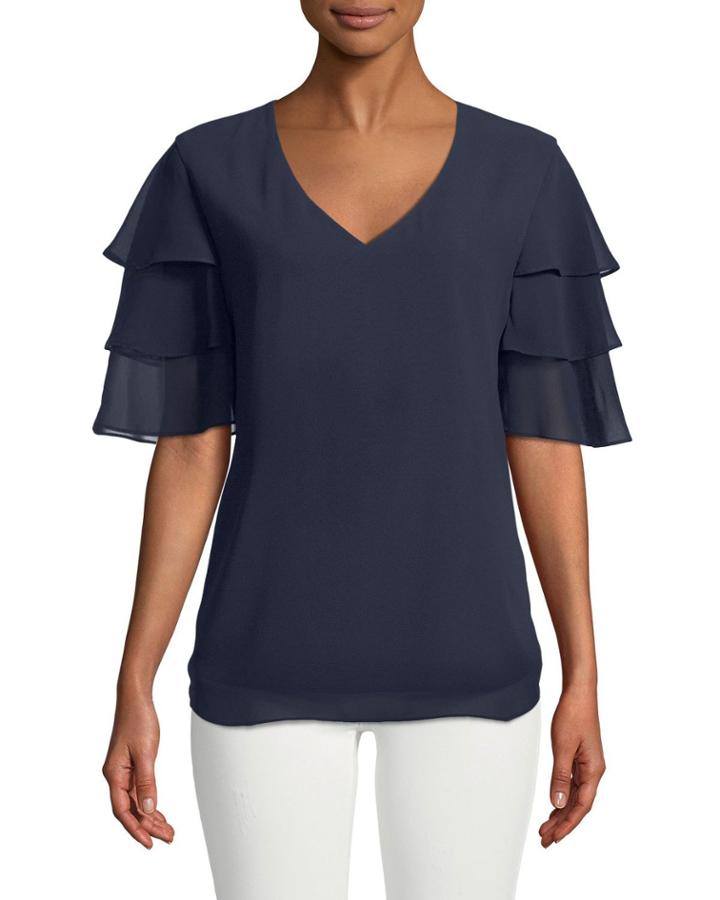 Tiered-sleeve V-neck Tee