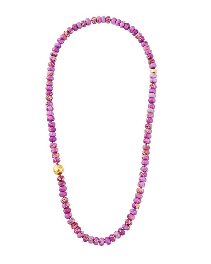 Jasper Necklace W/ Hammered Beads, Purple