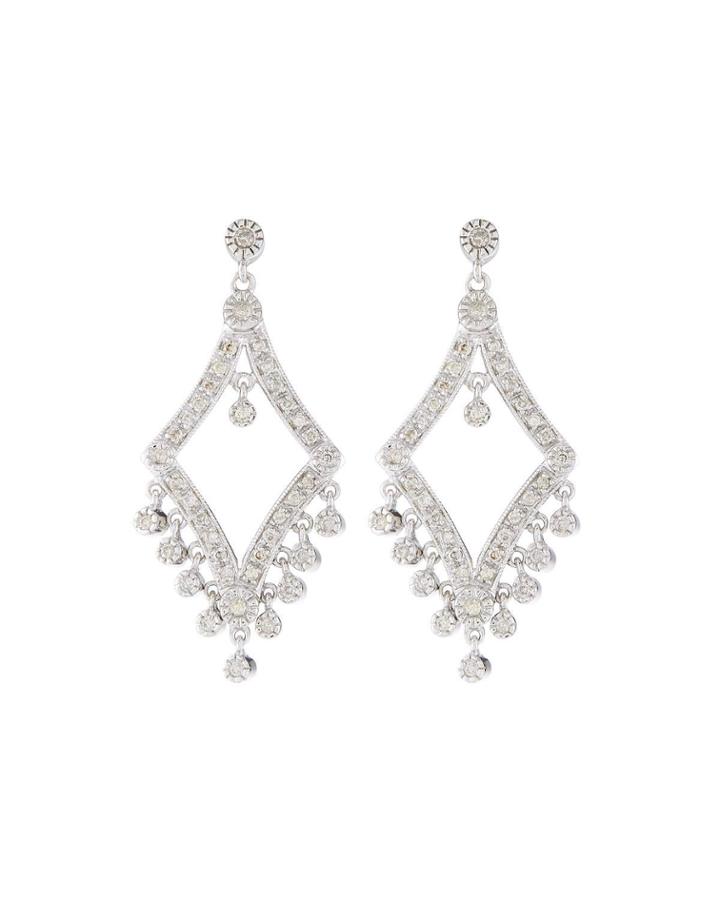 14k White Gold Diamond Kite Chandelier Earrings
