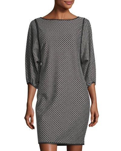 Double-knit Jacquard Balloon-sleeve Dress