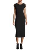 Caplin Sleeveless Midi Dress W/ Crochet, Black