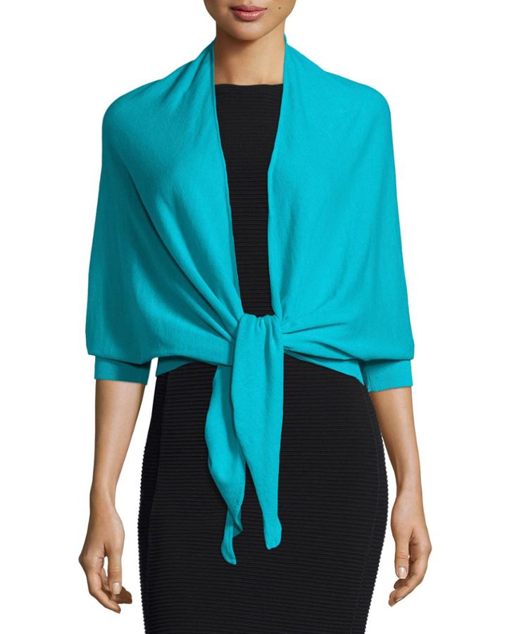 Minnie Rose Tie-front Cotton Cardigan, Capri Turquoise, Women's, Size: Xs/s, Capri Turq
