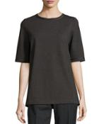 Short-sleeve Relaxed Faux-leather Trim Top,