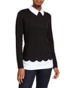 2fer Pullover Sweater With Scalloped