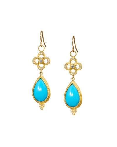 18k Turquoise, Diamond & Topaz Clover Drop Earrings