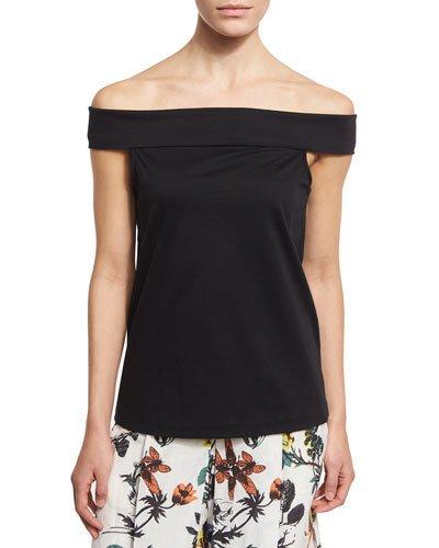 Mercerized Knit Off-the-shoulder Top, Black