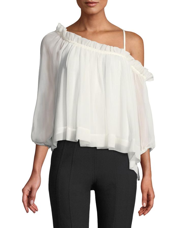 Colette One-shoulder Ruffle Top, Ivory