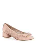 Rugiada Perforated Suede Bow Heeled Flats