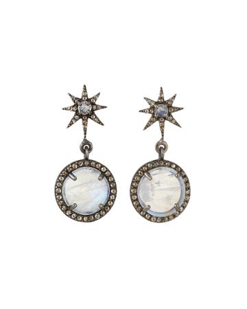 Labradorite Starburst Diamond Drop Earrings