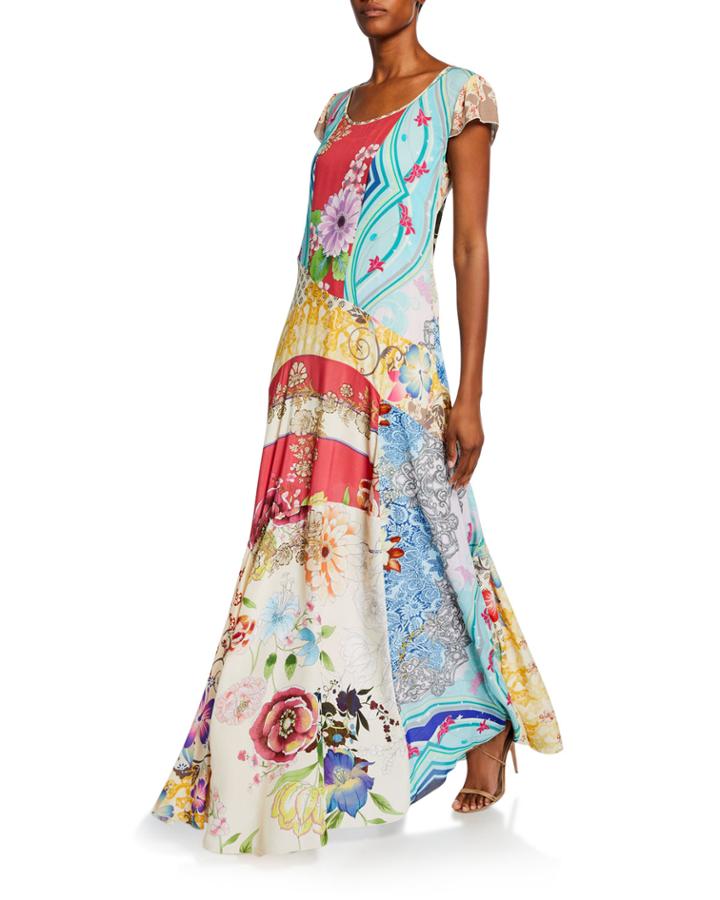 Leon Printed Cap-sleeve Maxi Dress With