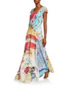 Leon Printed Cap-sleeve Maxi Dress With