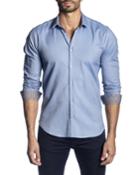 Men's Semi-fitted Solid Long-sleeve Button-down Shirt With Contrast Cuffs