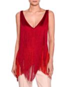 Mabel Sleeveless Fringed Top, Bright Pink