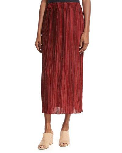 Juri Pleated Silk Midi Skirt, Dark Red