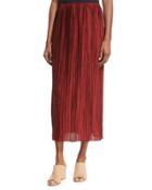 Juri Pleated Silk Midi Skirt, Dark Red