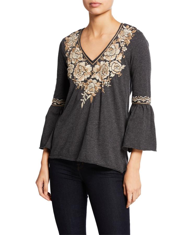Olenna Fluted-sleeve Embroidered Tee