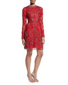 Lace Long-sleeve A-line Cocktail Dress, Red