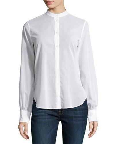 Long-bishop-sleeve Voile Blouse, White