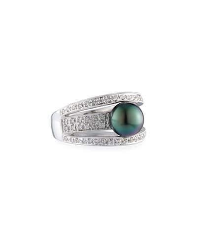 14k 8.5mm Tahitian Pearl & Diamond Split Ring,