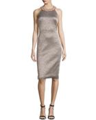 Embellished-neck Leopard-print Sheath Dress, Rose Gold/multi