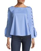 Tie-sleeve Stretch-cotton Blouse