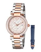 37mm Berletta Quilted Diamond Bracelet Watch, Rose/steel