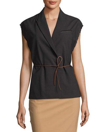 Monili Bead-trim Silk-blend Vest, Dark Gray