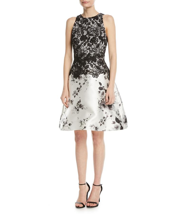 Sleeveless Lace-top Fit-and-flare Cocktail Dress