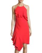 Ruffled-trim Cocktail Dress, Red