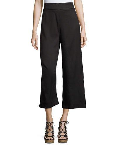 Flat-front Crepe Culotte Pants, Black