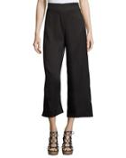 Flat-front Crepe Culotte Pants, Black