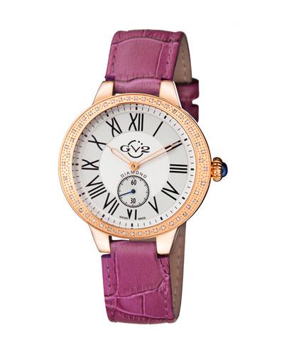 40mm Astor Diamond Leather Watch, Burgundy