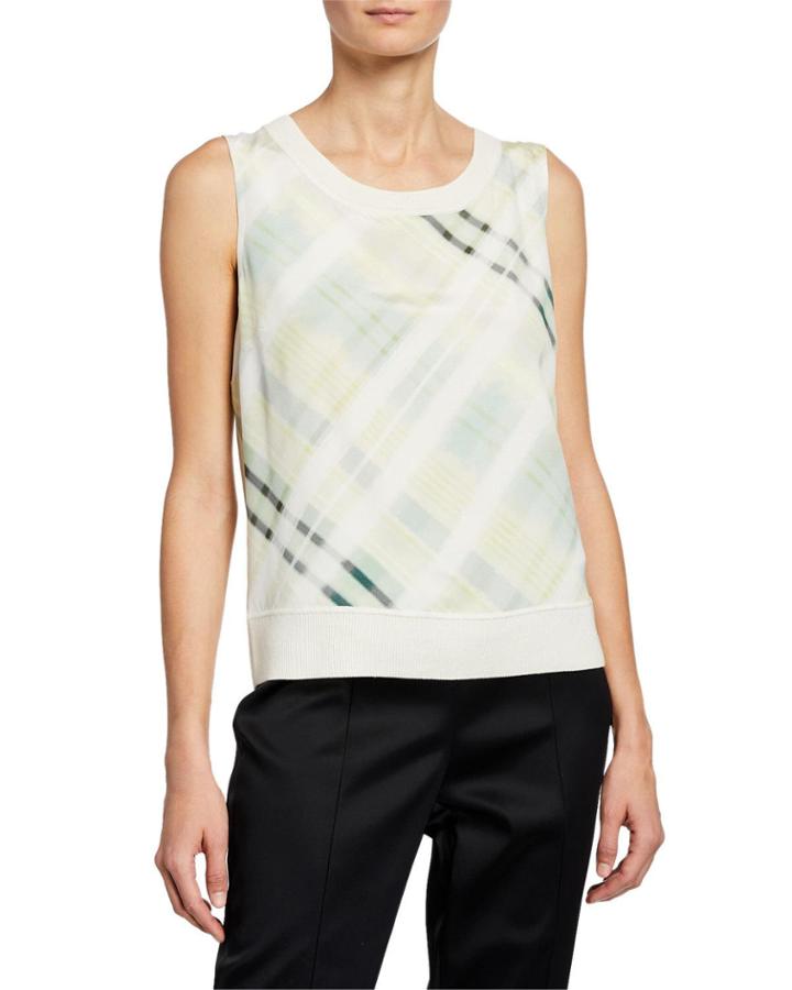 Scoop-neck Plaid Cashmere Top