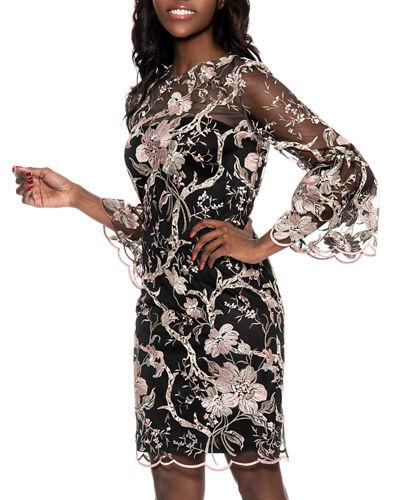 Bell-sleeve Embroidered Illusion Dress