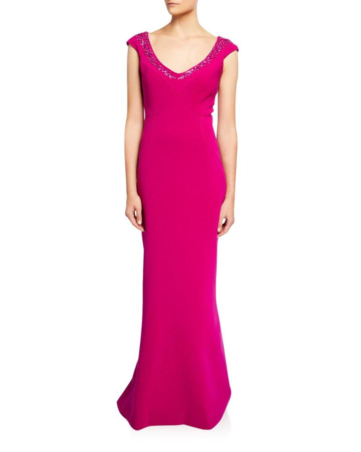 Embroidered Bonded Crepe Gown
