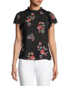 Mock-neck Floral-embroidered