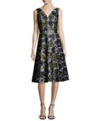 Sleeveless V-neck Lace Cocktail Dress, Black/citron
